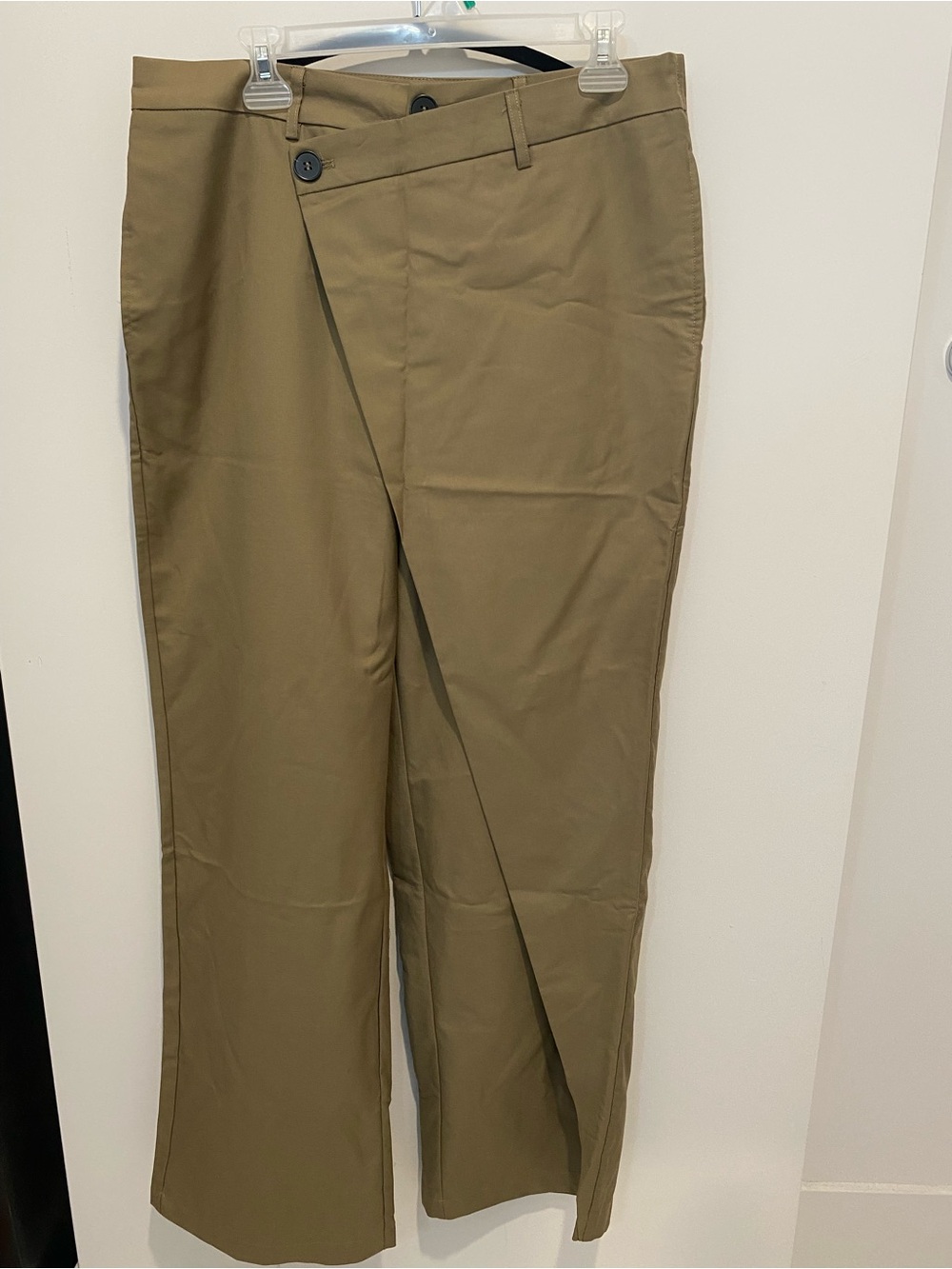 Commense Olive Wide-Leg Wrap Front Trousers